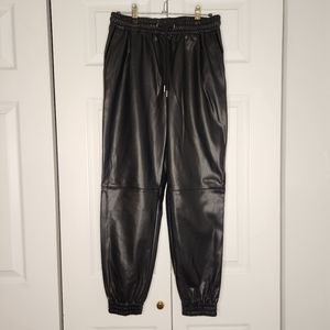 Zara, Faux Leather Joggers, Black